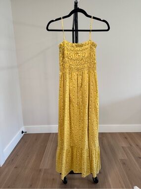 NWOT Line + Dot Hailee Floral Smocked Midi Dress, Yellow/Gold